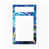 A rectangular acrylic picture frame with a vibrant, multicolored abstract cosmic design in blue, purple, and pink, featuring a top mounting slot and a large central cutout, shown on a plain white background.