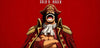 An illustrated anime-style poster of Gold D. Roger on a solid red background, with his name printed at the top.
