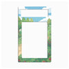 A rectangular magnetic clipboard with rounded corners, featuring a colorful cartoon landscape border with green trees, red berries, and a blue sky, and a blank white writing area in the center.