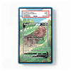 A PSA graded sample trading card slab showing a Pokéball card with a green landscape illustration and a blue slab border, photographed on a plain white background.