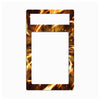 A rectangular decorative plate or frame with a glossy tortoiseshell-style border featuring orange, yellow, and brown flame-like patterns, shown on a plain white background.