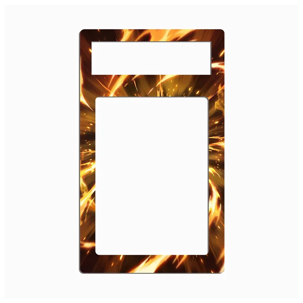 A rectangular decorative plate or frame with a glossy tortoiseshell-style border featuring orange, yellow, and brown flame-like patterns, shown on a plain white background.
