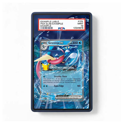 A framed or bordered card featuring a Pokémon trading card design with Greninja GX artwork and a PSA grading label example at the top, shown against a plain white background.