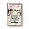 A collectible PSA certification card for a TCG slab, featuring a gold and white background with purple and blue graphic elements, a black border, and a clear protective sleeve.