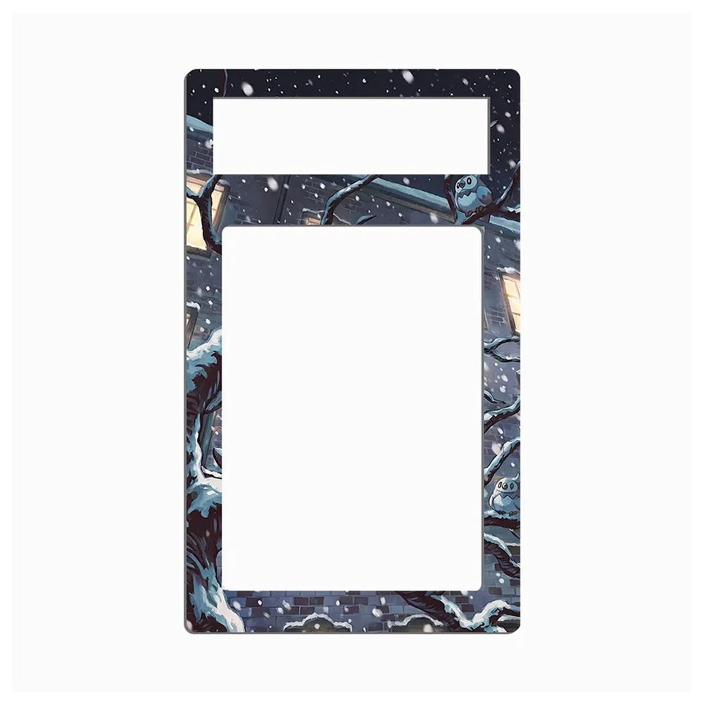 A decorative plastic or acrylic phone wall mount cover with a winter night scene print, featuring snow-covered trees and a streetlamp in a dark blue and black color palette, shown on a plain white background.