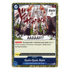 A single trading card titled "Gum-Gum Rain" with illustrated fantasy artwork, a blue header, and rules text blocks on a plain light background.