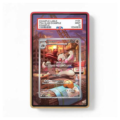 A collectible Pokémon TCG card slab showing a Gurdurr card, with a red outer border and a PSA grading label at the top, photographed on a plain white background.