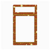 A decorative rectangular frame or border with two large cutouts, featuring a warm red-brown background with horizontal gold stripes, small gold stars, and scattered gold dots on a light gray background.