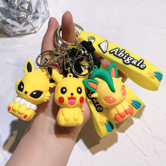 Rubber 3D Anime Oned PVC Cartoon Keychain Pendant Pikachu Gengar Charmander Eevee Silicone Key Chain