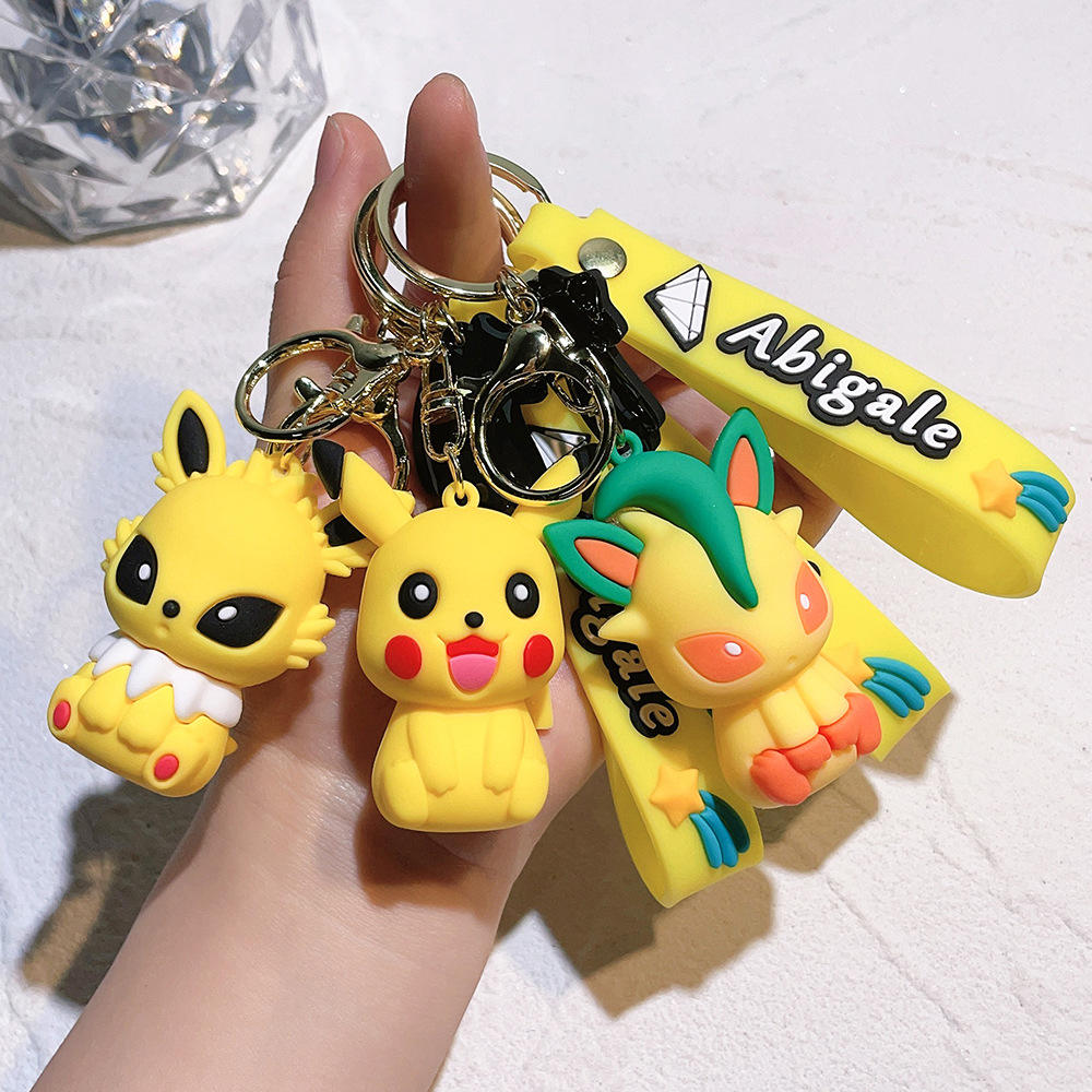 Rubber 3D Anime Oned PVC Cartoon Keychain Pendant Pikachu Gengar Charmander Eevee Silicone Key Chain