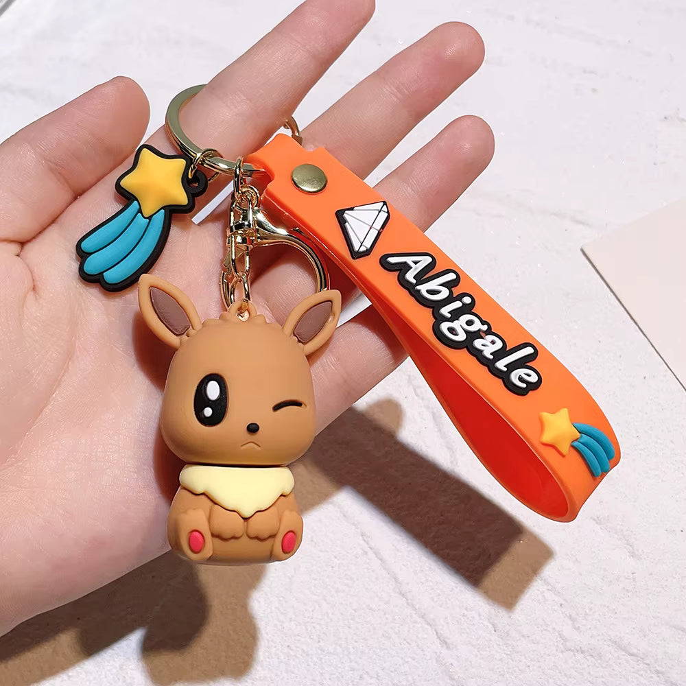 Rubber 3D Anime Oned PVC Cartoon Keychain Pendant Pikachu Gengar Charmander Eevee Silicone Key Chain