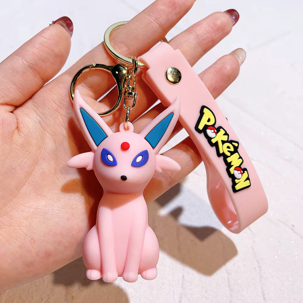 Rubber 3D Anime Oned PVC Cartoon Keychain Pendant Pikachu Gengar Charmander Eevee Silicone Key Chain