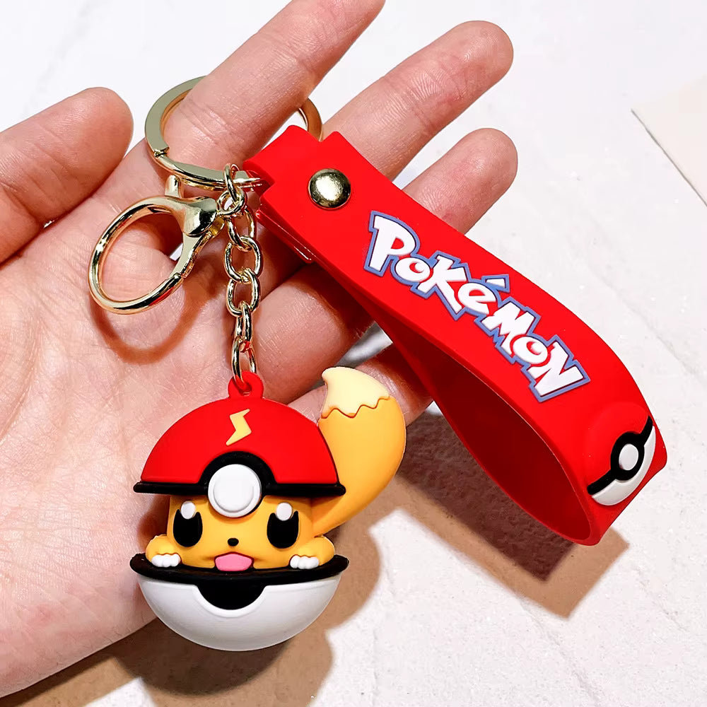 Cute 3D Anime Pokémon Keychain – Pikachu & Eevee PVC Charm