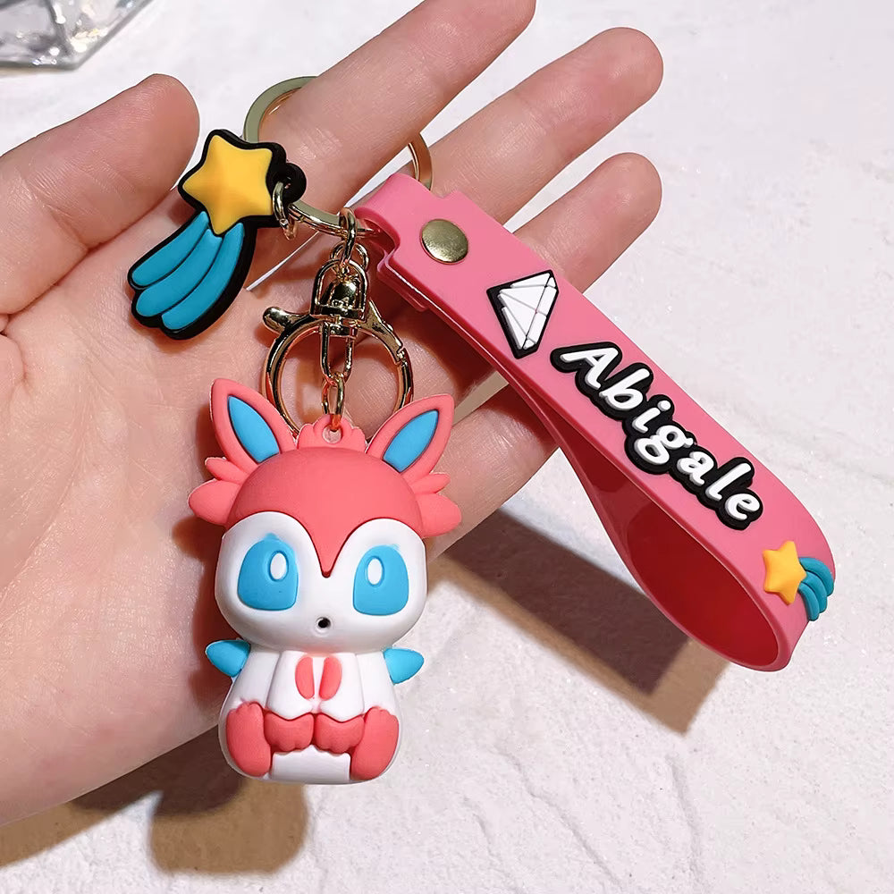 Rubber 3D Anime Oned PVC Cartoon Keychain Pendant Pikachu Gengar Charmander Eevee Silicone Key Chain