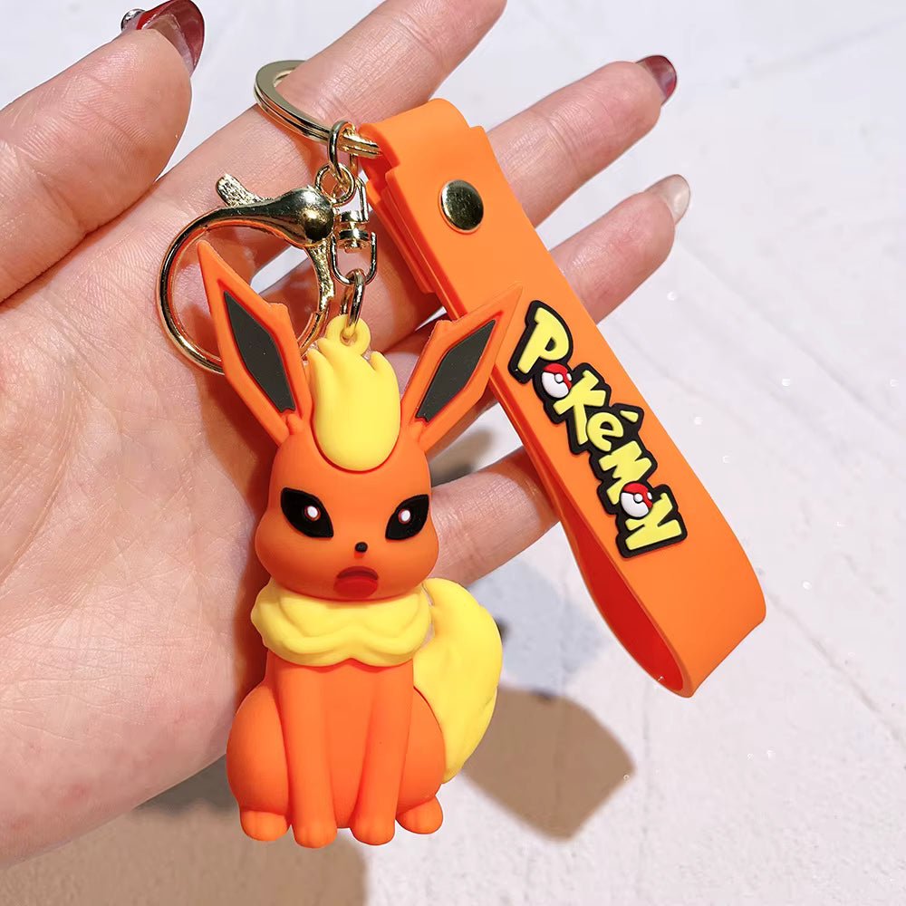 Rubber 3D Anime Oned PVC Cartoon Keychain Pendant Pikachu Gengar Charmander Eevee Silicone Key Chain