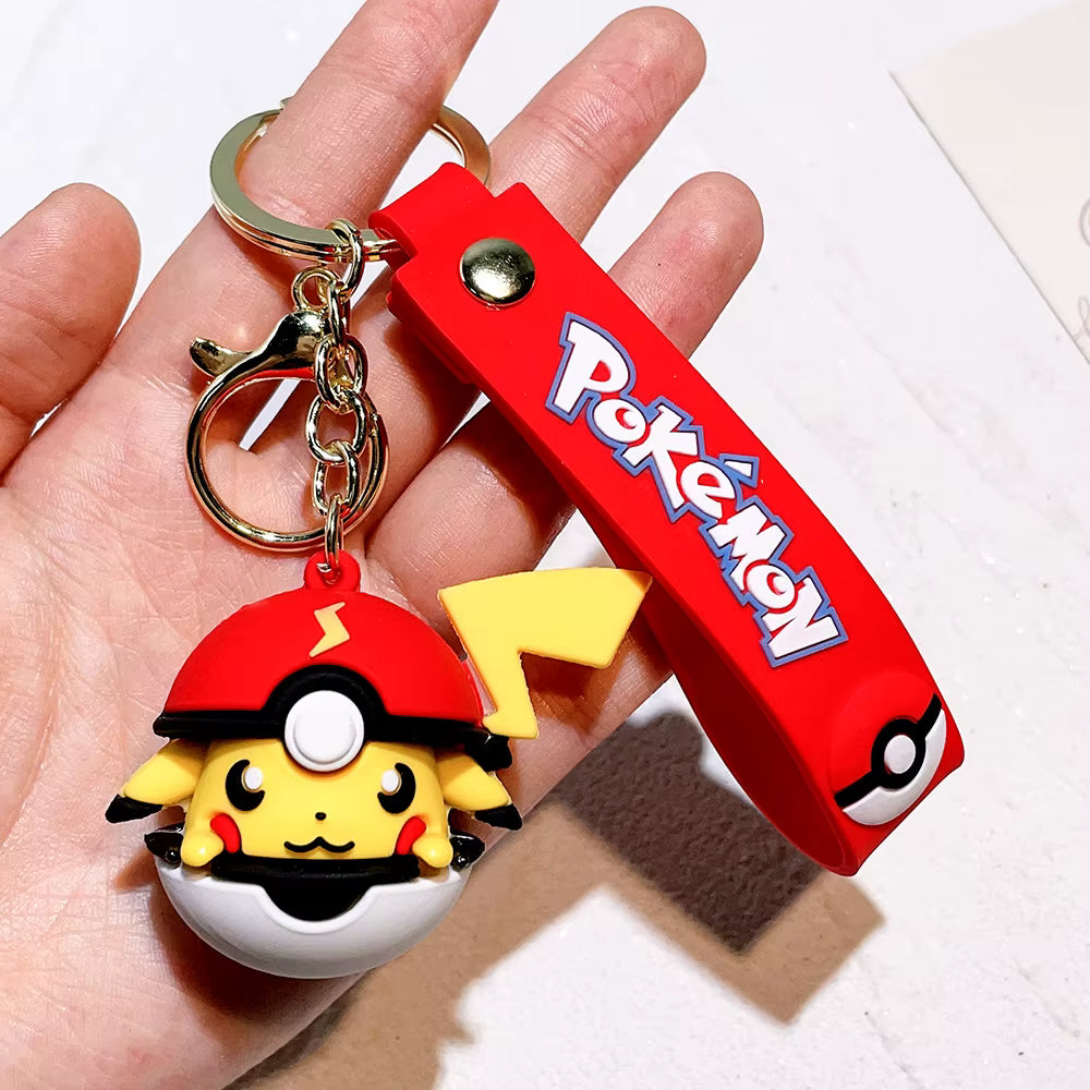 Cute 3D Anime Pokémon Keychain – Pikachu & Eevee PVC Charm