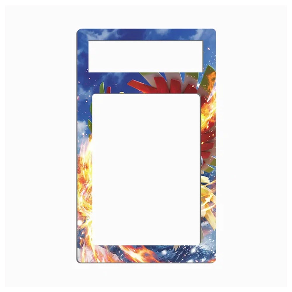 A rectangular picture frame with a colorful space-themed border featuring blue stars, white clouds, and fiery orange and yellow explosions, shown on a plain white background.