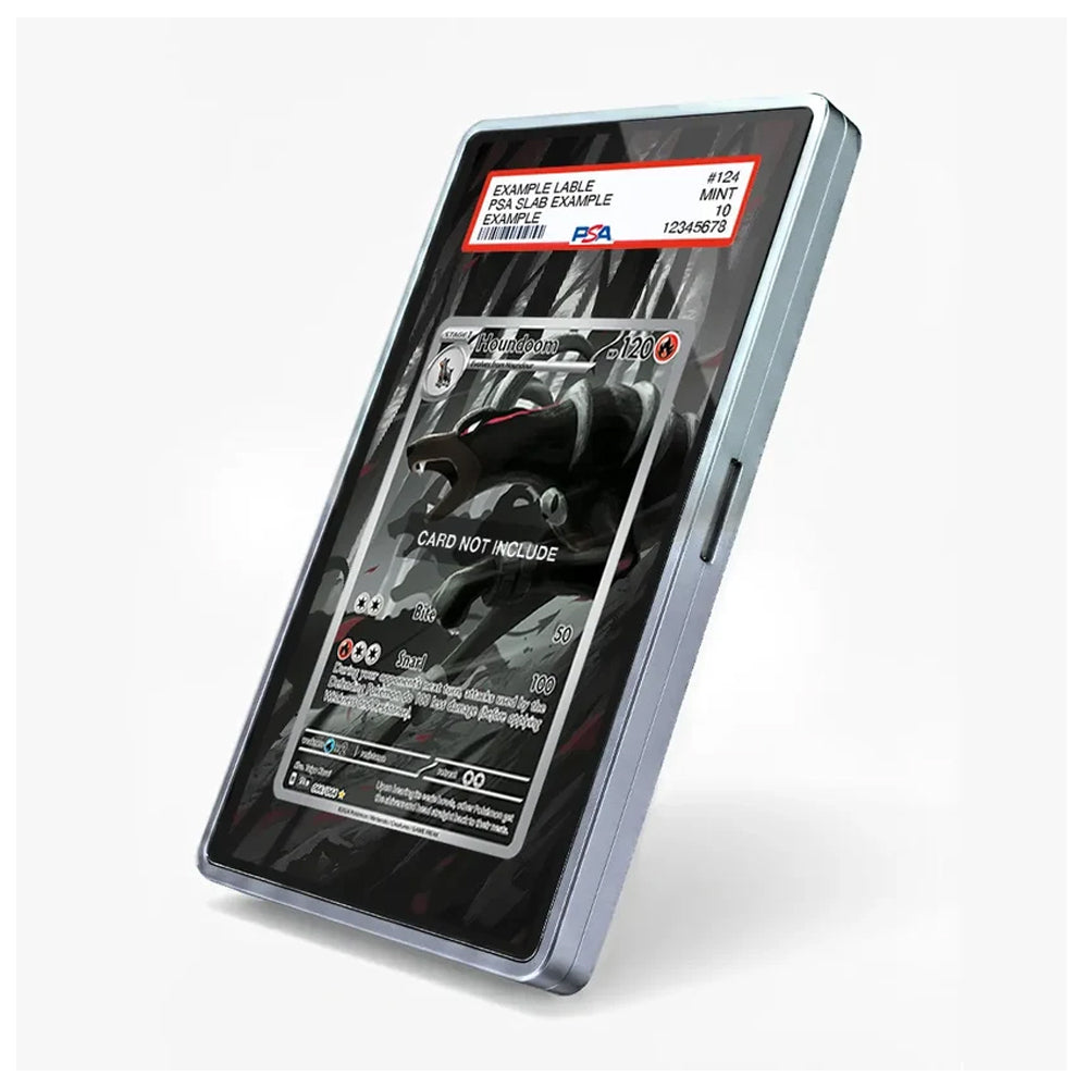 A 9x4 inch PSA-graded collectible mockup of a motorcycle license plate frame, showing a black and white graphic insert with a red and white PSA label at the top, set against a clean white background.