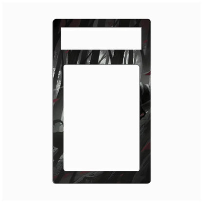 A rectangular black plastic light switch plate cover featuring a dark, moody graphic design with gray and red accents, shown on a plain white background.