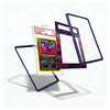 A clear protective case for a collectible trading card, shown with a graded Pokémon TCG card inside and several floating dark blue transparent bumper frames around it on a white background.