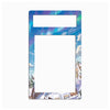 A decorative rectangular frame or plate with rounded corners, featuring an illustrated winter landscape with snow-covered buildings, trees, and a blue aurora sky. The top section has a blank white rectangular area, and the center is a large white cutout.