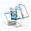 A set of transparent protective phone case frames with colorful borders, shown floating around a graded Pokémon trading card in a clear slab on a white background.
