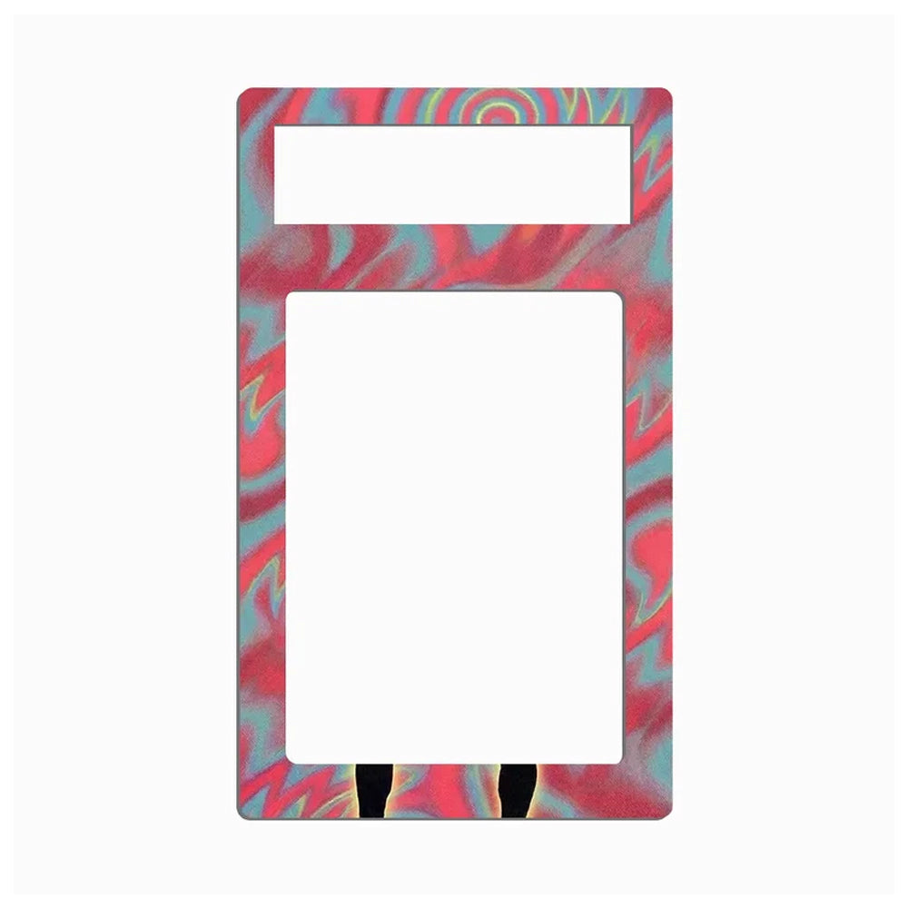 A rectangular light switch plate cover with a colorful psychedelic swirl pattern in pink, blue, and yellow, shown on a plain white background.
