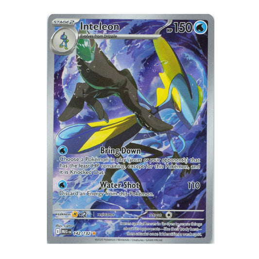 A single Pokémon trading card featuring Inteleon, shown against a plain white background. The card has a silver border and displays artwork of the electric-type Pokémon in blue, yellow, and black tones.