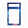 A rectangular decorative plate or frame with rounded corners, featuring a colorful cosmic space design with blue, pink, and purple nebulae and laser-like streaks. The top has a small horizontal cutout and the center has a large vertical cutout, leaving a solid white insert area.