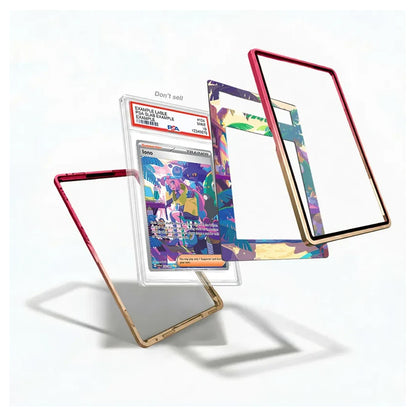 A set of colorful protective phone case frames and a clear screen protector displayed on a clean white background. The frames feature vibrant gradient designs in pink, gold, and blue, with one frame showing a red-to-pink gradient and another showing a gold-to-rose gold gradient.