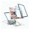 Three transparent acrylic card frames with bright blue edges are shown floating around a graded Pokémon TCG card on a clean white background.