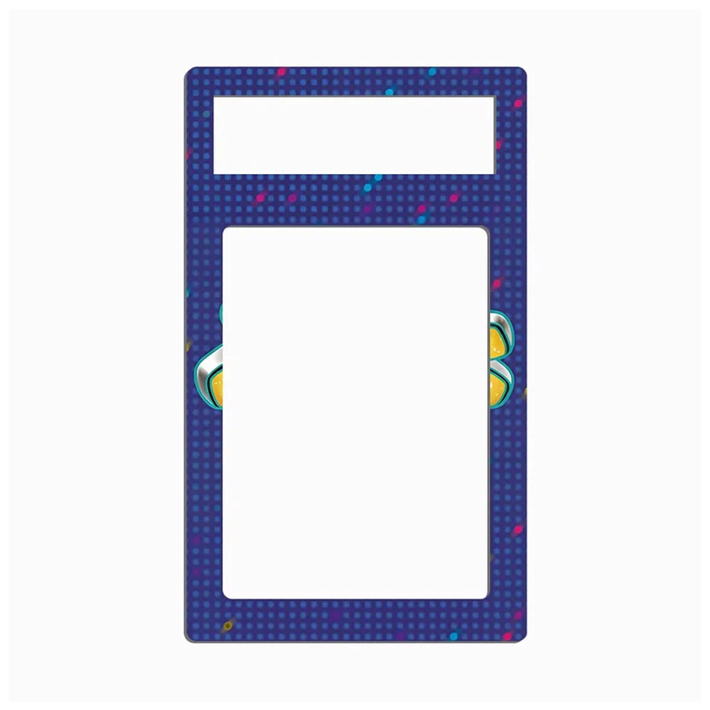 A rectangular light switch plate cover featuring a dark blue background with a subtle grid pattern, colorful confetti dots, and a small cartoon character peeking out from the sides.