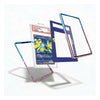 Three transparent protective phone cases with colorful gradient edges (blue, pink, purple) are shown floating around a graded Pokémon TCG card on a clean white background.