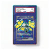 A PSA graded protective slab for a Pokémon Iron Hands EX card, showing a blue and purple holographic card insert with yellow claw graphics, on a clean white background.
