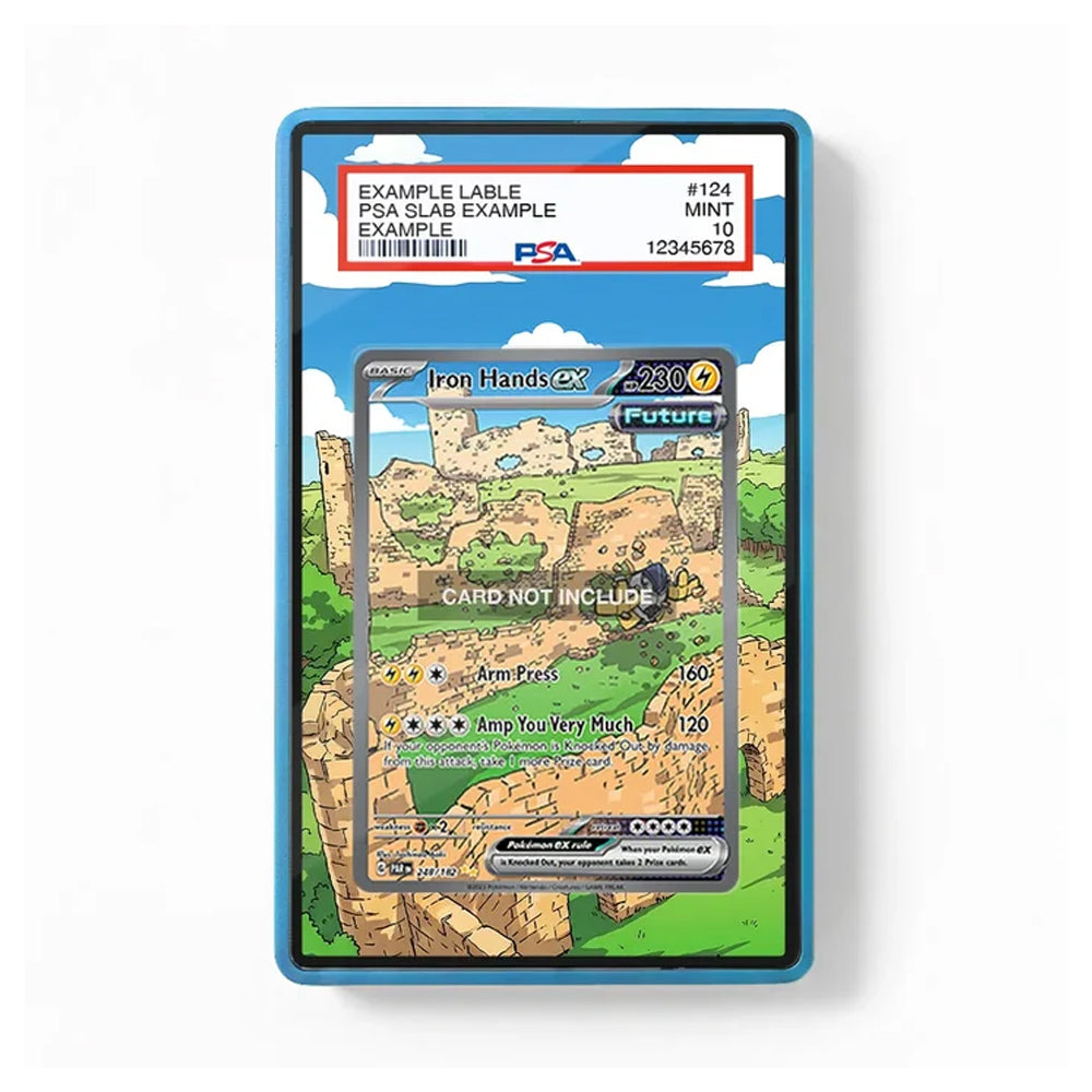A PSA-graded collectible card slab containing a Pokémon Iron Hands EX card, shown against a plain white background. The slab has a blue border and a white top label with PSA branding and card details.