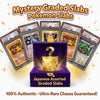Pokémon trading card game slabs with a purple mystery box featuring a question mark on a white background.