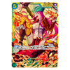 A Japanese trading card featuring an illustrated anime-style character surrounded by pizza slices, with visible card text and game-style counters on a plain white background.