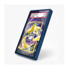 A blue protective phone case shown at an angle on a light gray background, featuring a custom Starlight-themed Pokémon card design on the screen.