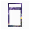 A rectangular decorative plate or frame with a colorful galaxy and landscape print, featuring a purple starry sky and a yellow moon, shown on a plain white background.