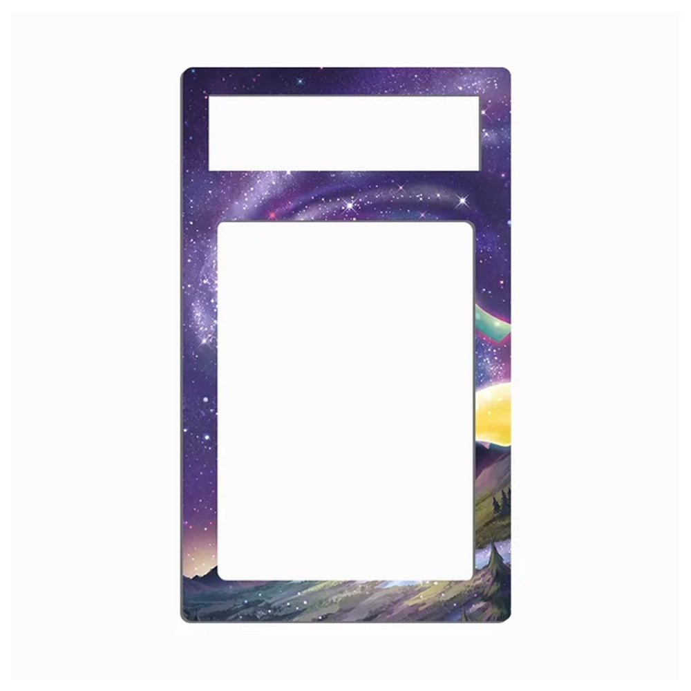 A rectangular decorative plate or frame with a colorful galaxy and landscape print, featuring a purple starry sky and a yellow moon, shown on a plain white background.