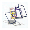 Three clear protective card sleeves with dark blue borders are shown floating around a graded Star Power card, demonstrating how the sleeves can be arranged and fitted. The background is a clean white studio setting with soft shadows.