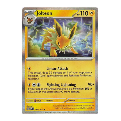 A holographic Pokémon trading card of Jolteon from the Evolving Skies expansion, featuring a yellow and orange Jolteon illustration with lightning effects, set against a clean white background.
