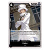 A single trading card featuring an illustrated character in a white coat and hat, with the name Kaku and CP0 printed on the card. The card has a black top and bottom border, a white central illustration area, and game text boxes.