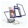 A set of custom card sleeves and frames shown floating against a white background. The set includes a clear sleeve holding a graded 'Sable' holographic card, a dark blue translucent sleeve, a dark blue/purple bubble-patterned sleeve, and two empty dark blue frames.