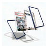 A set of custom anime-style picture frames with dark blue borders, shown floating in a clean studio setting with a comic book insert.