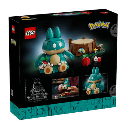 LEGO Pokémon Tork-toy building set box shown at a three-quarter angle on a black background. The packaging features the assembled toy, a drum, small character figures, and LEGO and Pokémon logos.