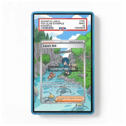 A PSA graded slab containing a custom anime trading card, featuring Lana's Aid from Pokémon on a white background.