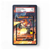 A framed or bordered display card showing a Pokémon Charizard V trading card example with a PSA grading label at the top, photographed against a plain white background.