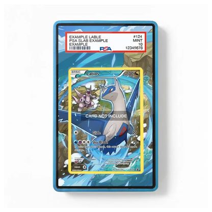 A PSA graded protective slab containing a Pokémon trading card, shown against a plain white background. The slab has a blue border and a red grading label at the top.