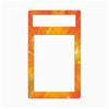 A rectangular card holder or picture frame with a vibrant orange and yellow abstract flame-like pattern, shown on a plain white background.